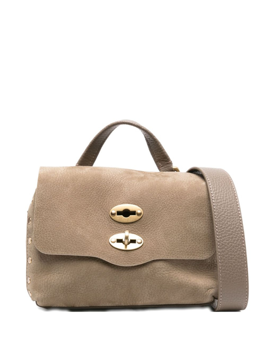 Zanellato Baby Suede Leather Handbag With Studded Detailing In Neutral