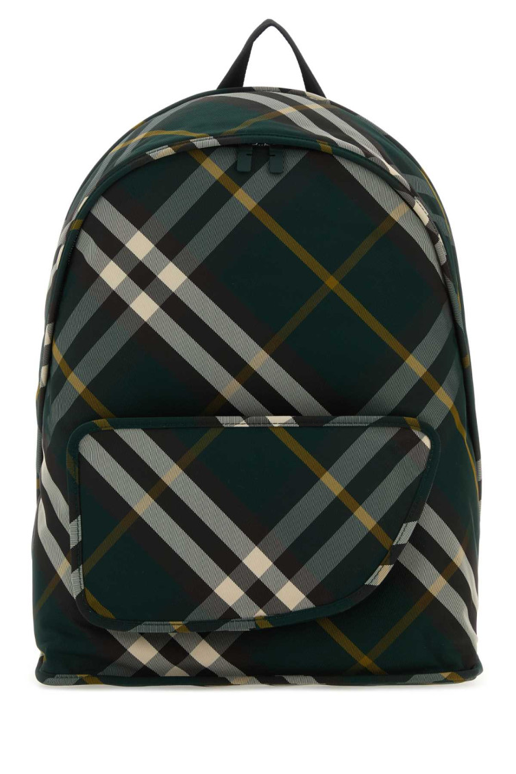 Burberry Check Pattern Shield Backpack With Front Zip In Green