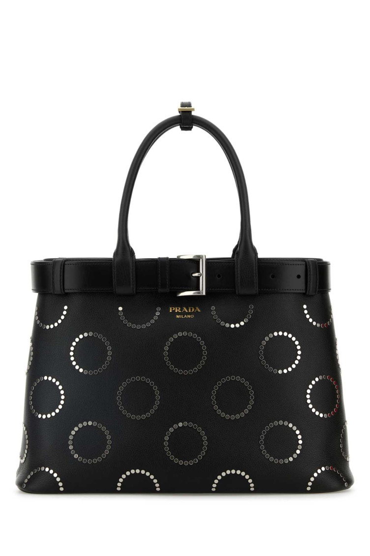 Prada Black Buckle Large Satchel In Black