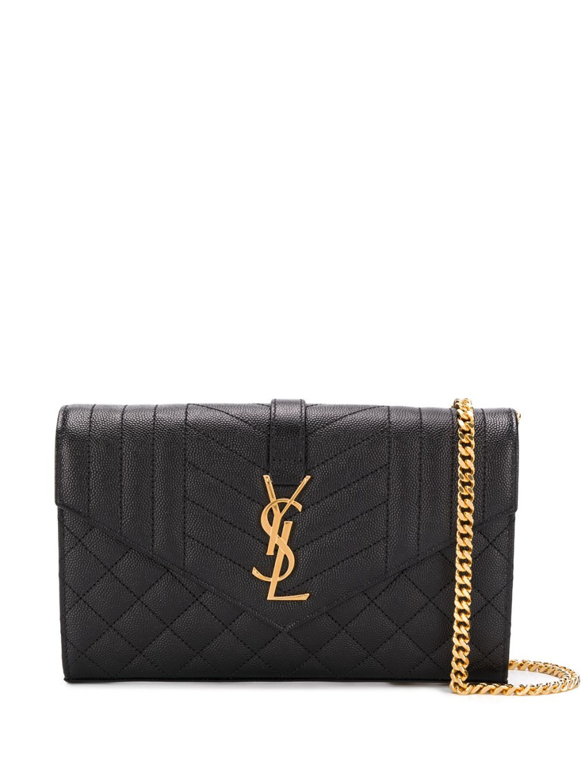 Saint Laurent Black Monogram Leather Wallet On Chain In Black