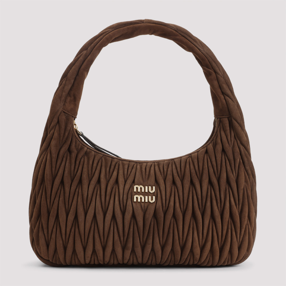Miu Miu Quilted Suede Handbag With Spacious Interior In Brown