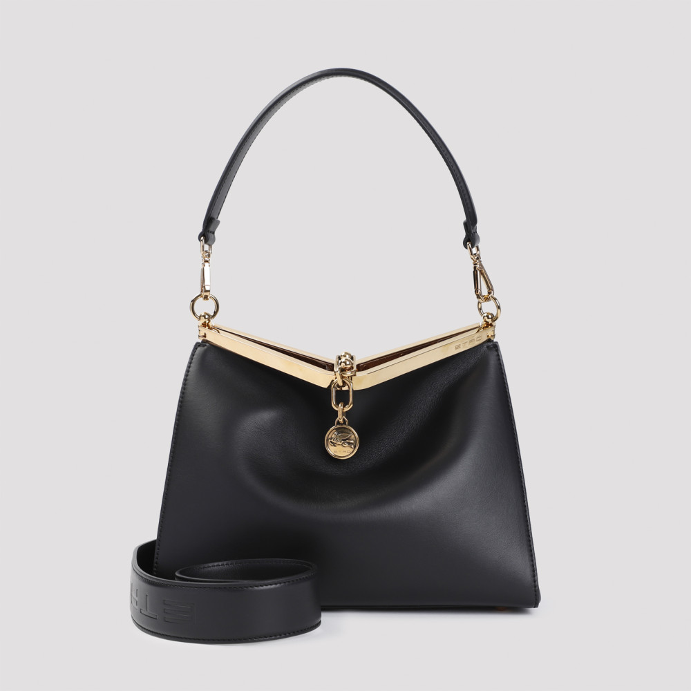 Etro Navy Blue Leather Medim Vela Top Handle Bag