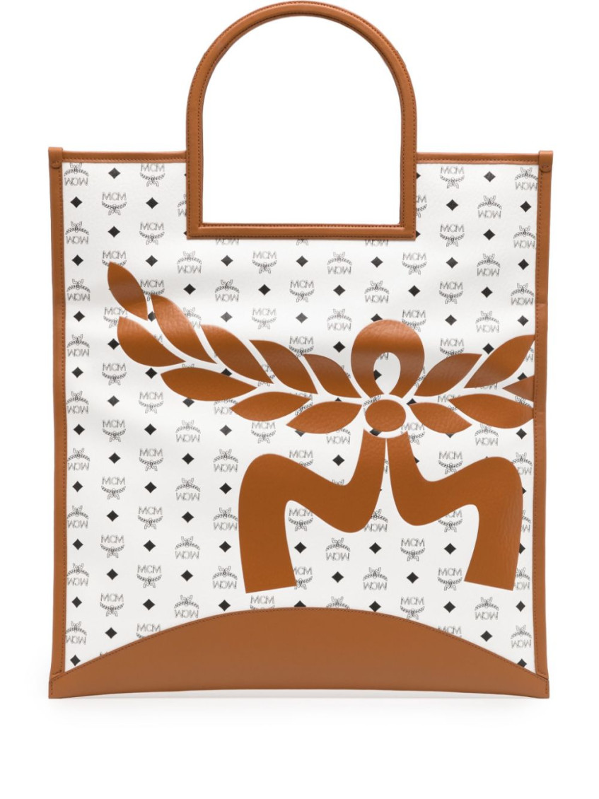 Mcm White Aren Mega Laurel Visetos Tote Bag In White