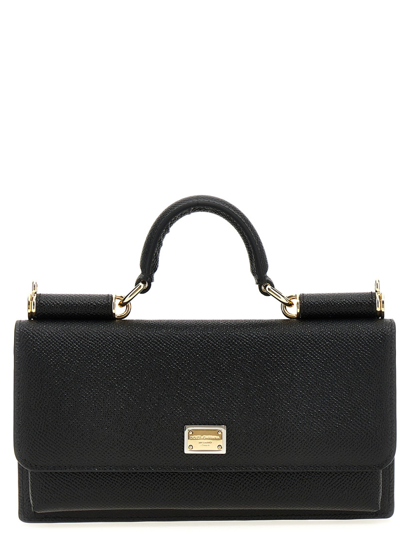 Dolce & Gabbana Textured Calfskin Mini Bag With Gold-tone Hardware In Black