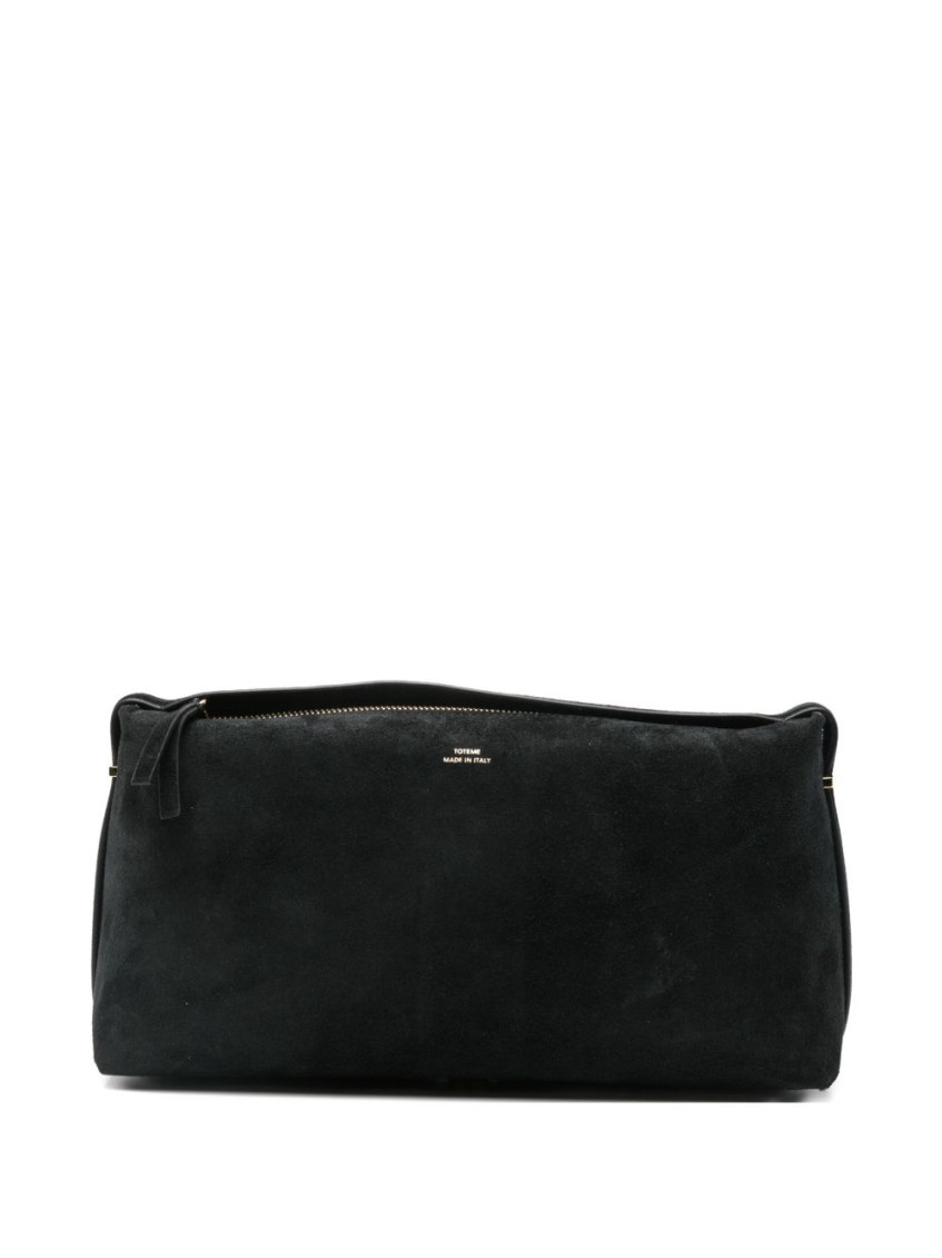 Totême Cylindrical Suede Leather Clutch With Gold-tone Hardware In Black