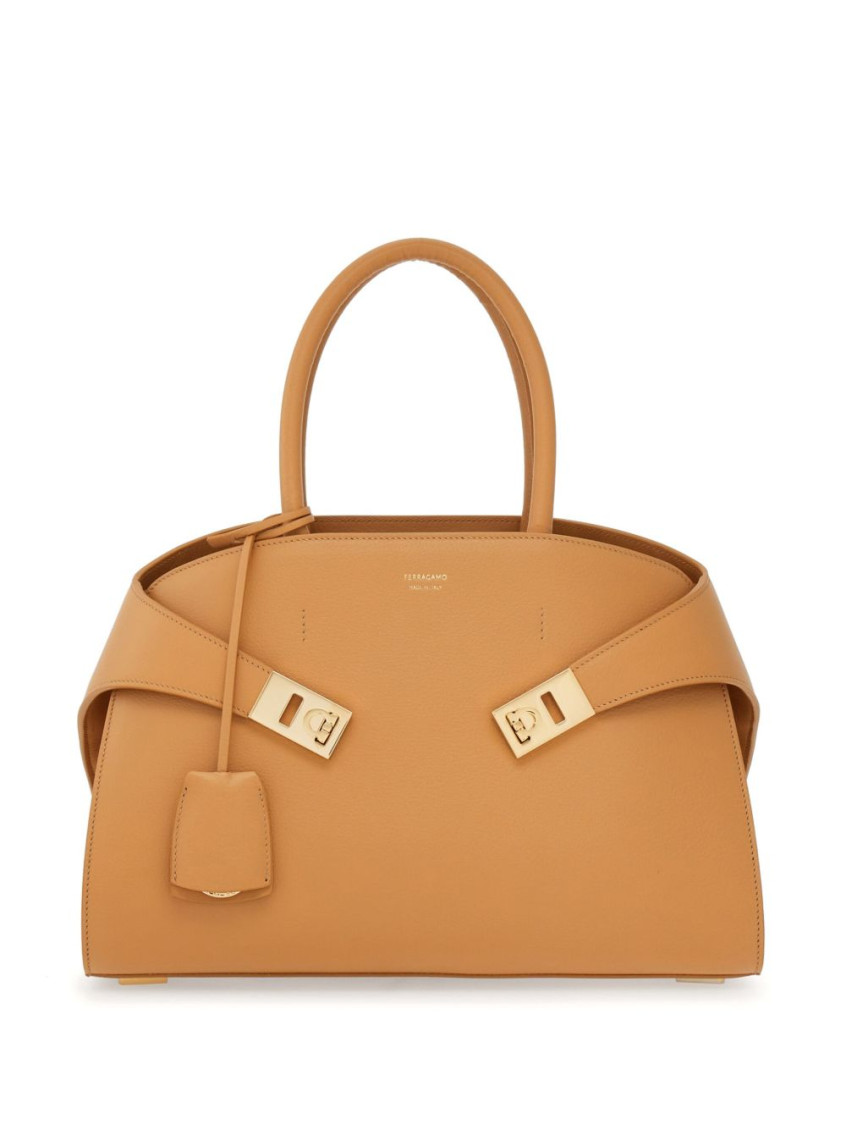 Ferragamo Small Leather Tote Bag In Brown