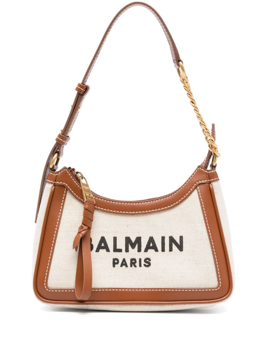 Balmain B-army Canvas And Leather Shoulder Bag In Sand