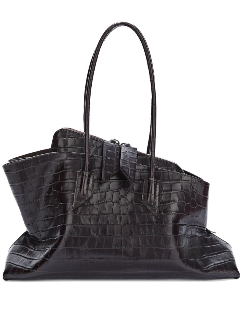 Attico La Passegiata Medium Asymmetric Croc-effect Leather Tote In Brown