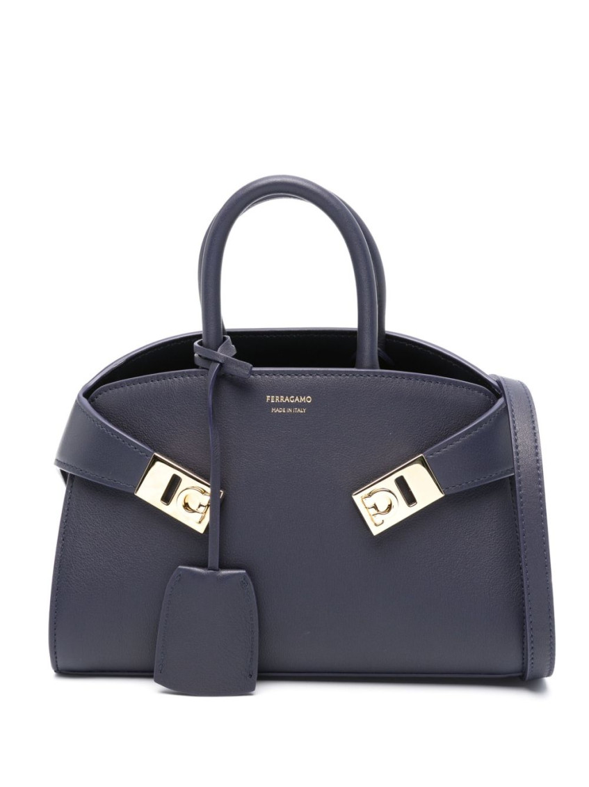 Ferragamo Mini Leather Tote Bag With Adjustable Strap In Blue