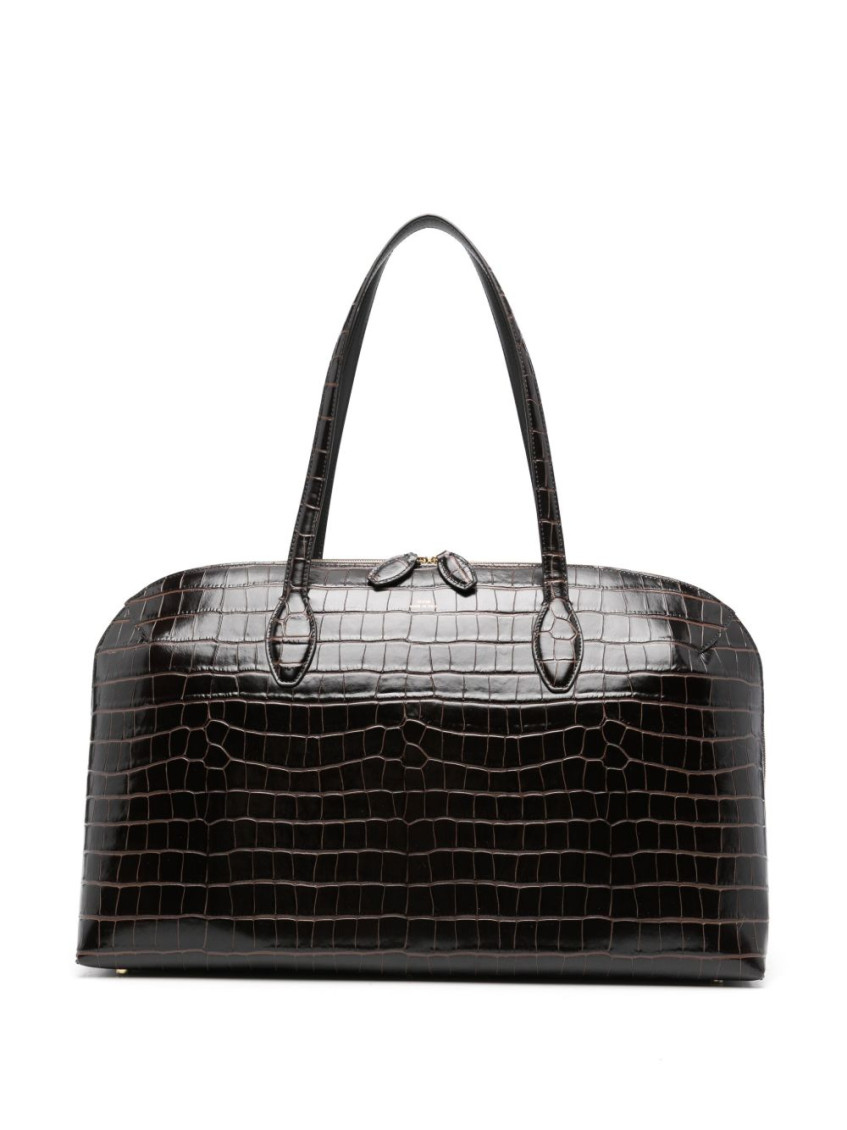 Totême Day Croc Embossed Leather Tote Bag In Brown