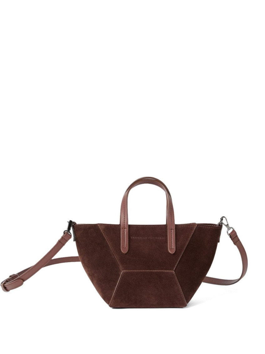 Brunello Cucinelli Leather Tote Bag Adjustable Strap In Burgundy