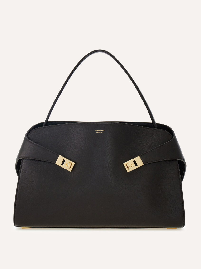 Ferragamo Medium Hug Calfskin Shoulder Bag In Black