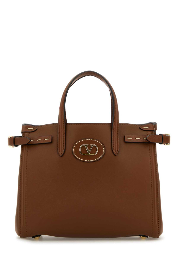 Valentino Garavani Tobacco Leather Small Antibes Tote Bag In Brown