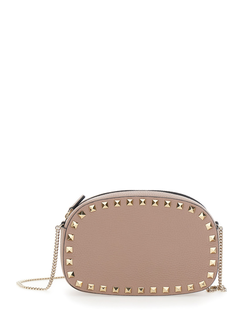 Valentino Chain Strap Studded Pebbled Texture Cross-body Bag In Neutral