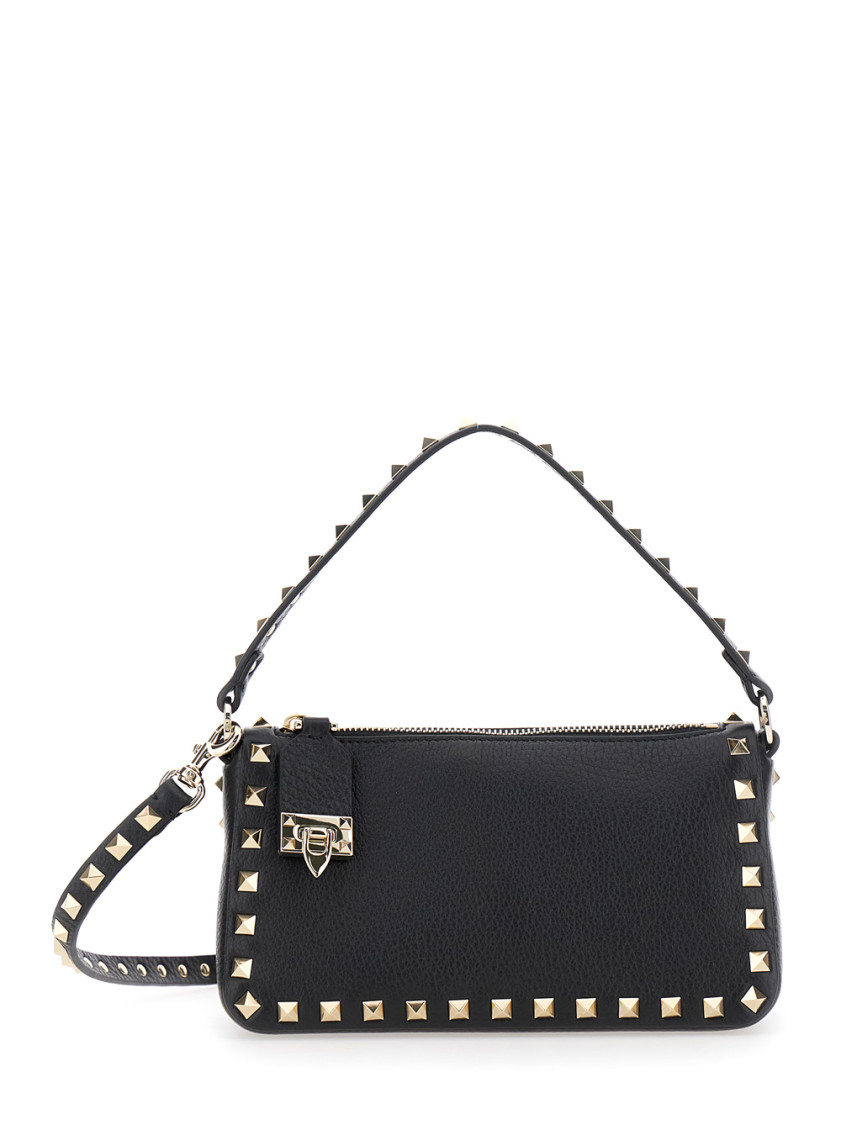 Valentino Garavani Rockstud Small Shoulder Bag In Grained Calfskin In Black