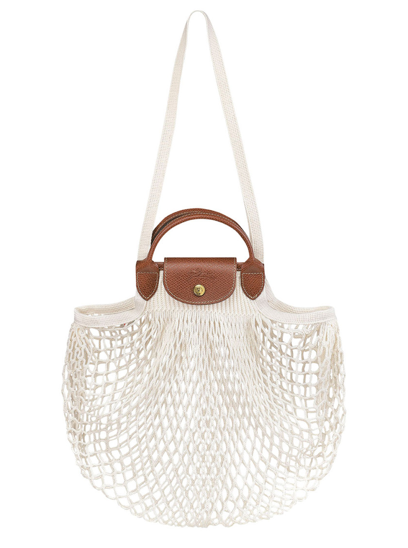 Longchamp Le Pliage Filet White Handbag With Engraved Logo In Mesh Woman In White