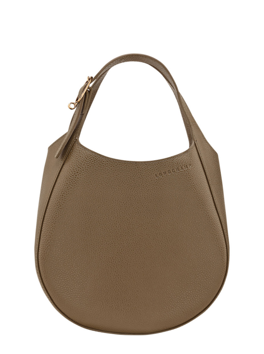 Longchamp Textured Pebbled Shoulder Bag With Strap And Handle In Brown
