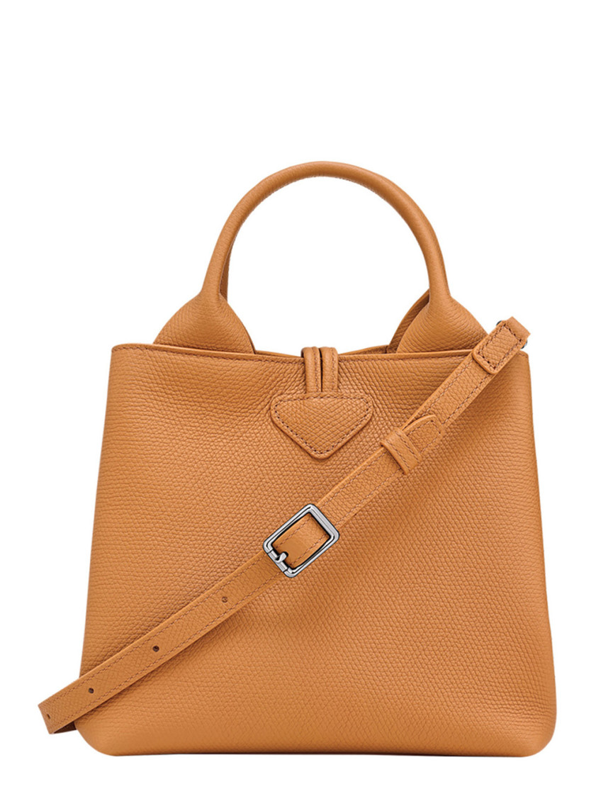 Longchamp Le Roseau Beige Handbag With Toggle Closure In Grained Leather Woman In Brown