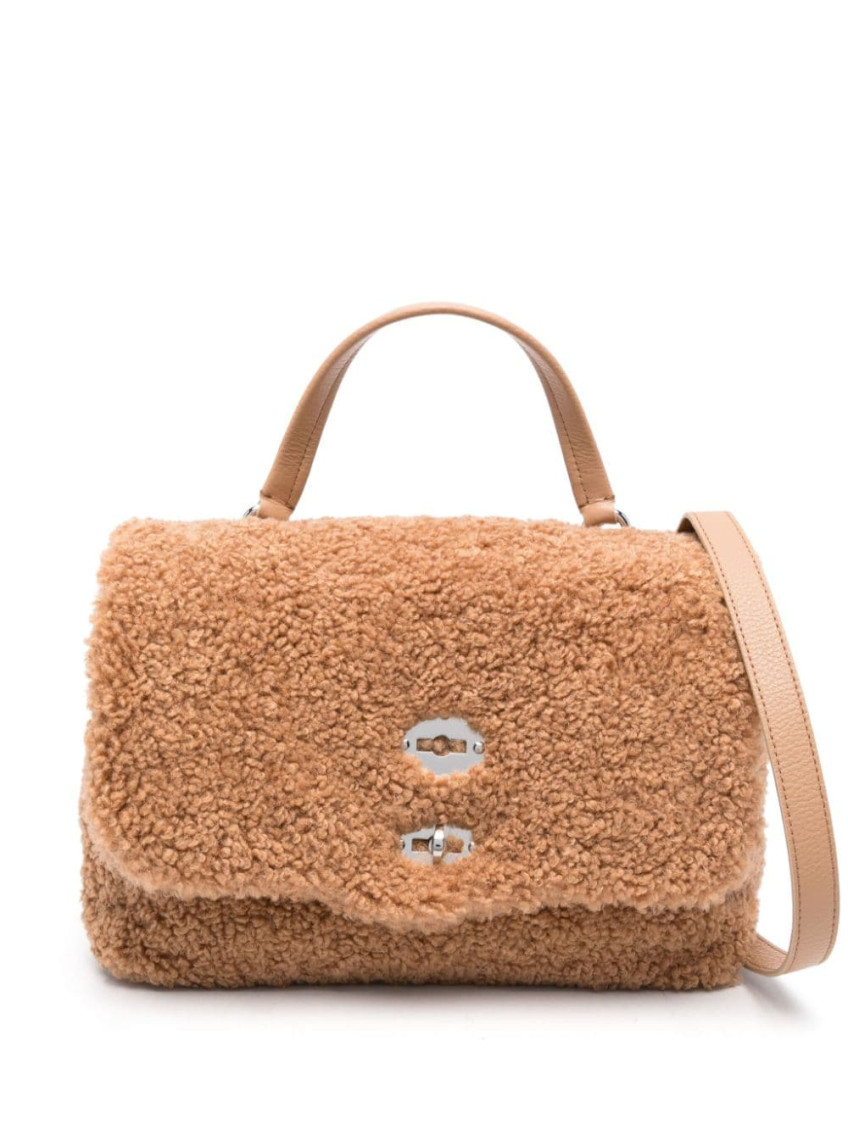 Zanellato Camel Brown Faux Shearling Shoulder Bag With Adjustable Strap In Neutral