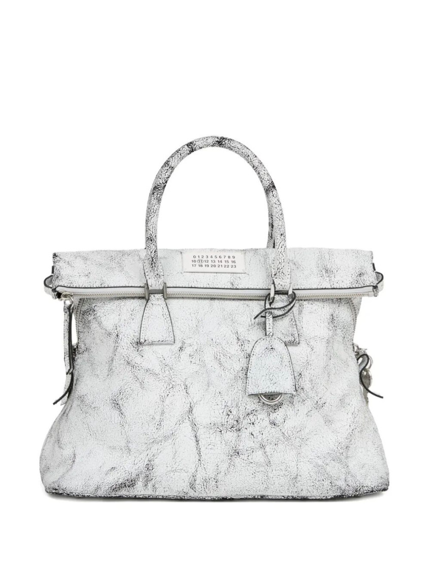 Maison Margiela 5ac Loved To Death Crackled Effect Leather Medium Bags In White