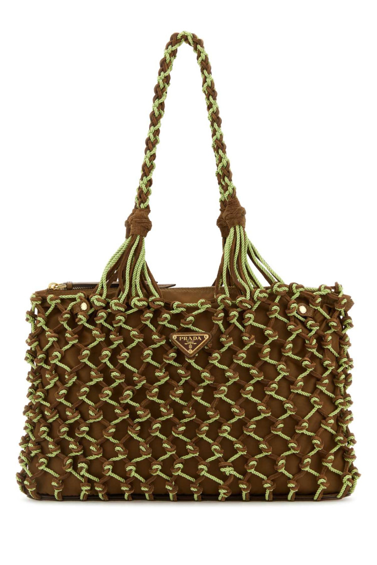 Prada Brown Macrame Tote In Brown