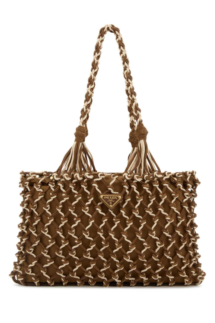 Prada Brown Macrame Tote In Brown