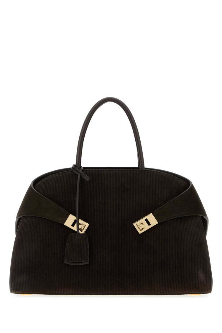 Ferragamo Dark Brown Suede Medium Hug Handbag In Brown