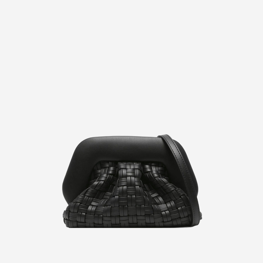 Themoirè Braided Leather Clutch Bag And Strap In Black