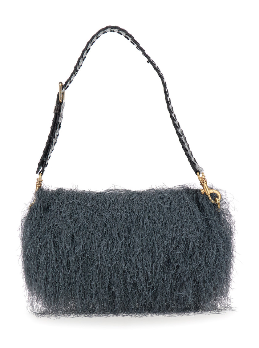 Dries Van Noten Grey Fringed Shoulder Bag In Gray