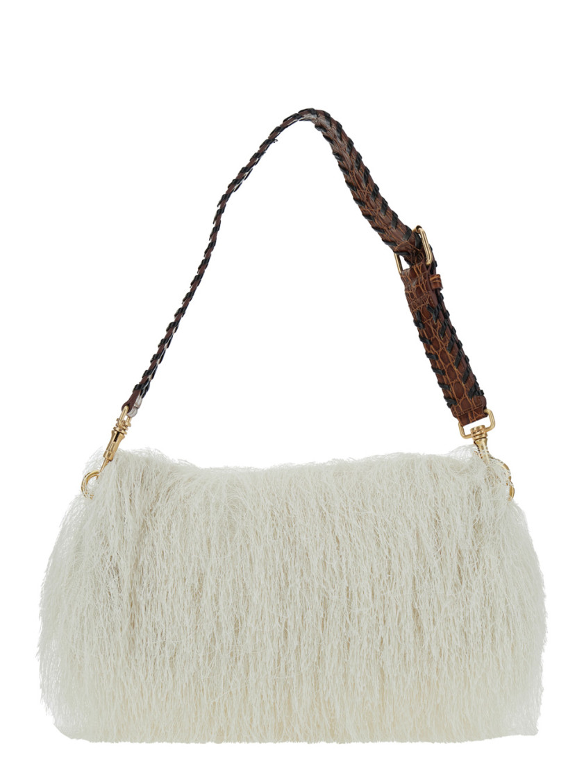 Dries Van Noten Women White Shoulder Bag With Leather Strap And Brushed Effect In Leather And Fabric In White