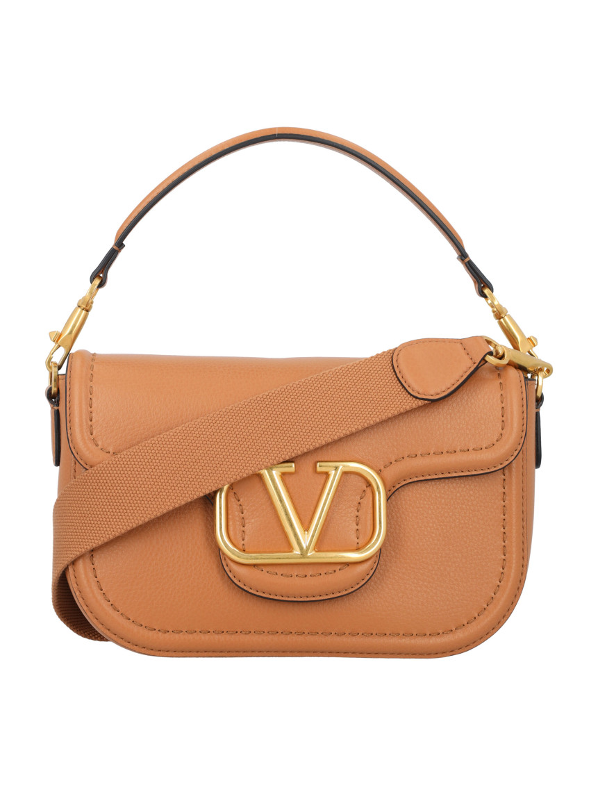 Valentino Structured Leather Shoulder Bag With Gold Hardware In Brown