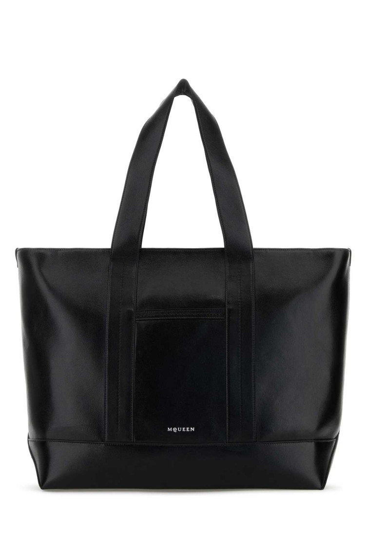 Alexander McQueen レザーブラックトートバッグ Alexander McQueen Black Leather Tote for Men Online India at