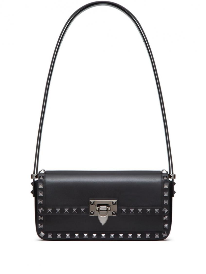 Valentino Garavani Rockstud Leather Shoulder Bag In Black