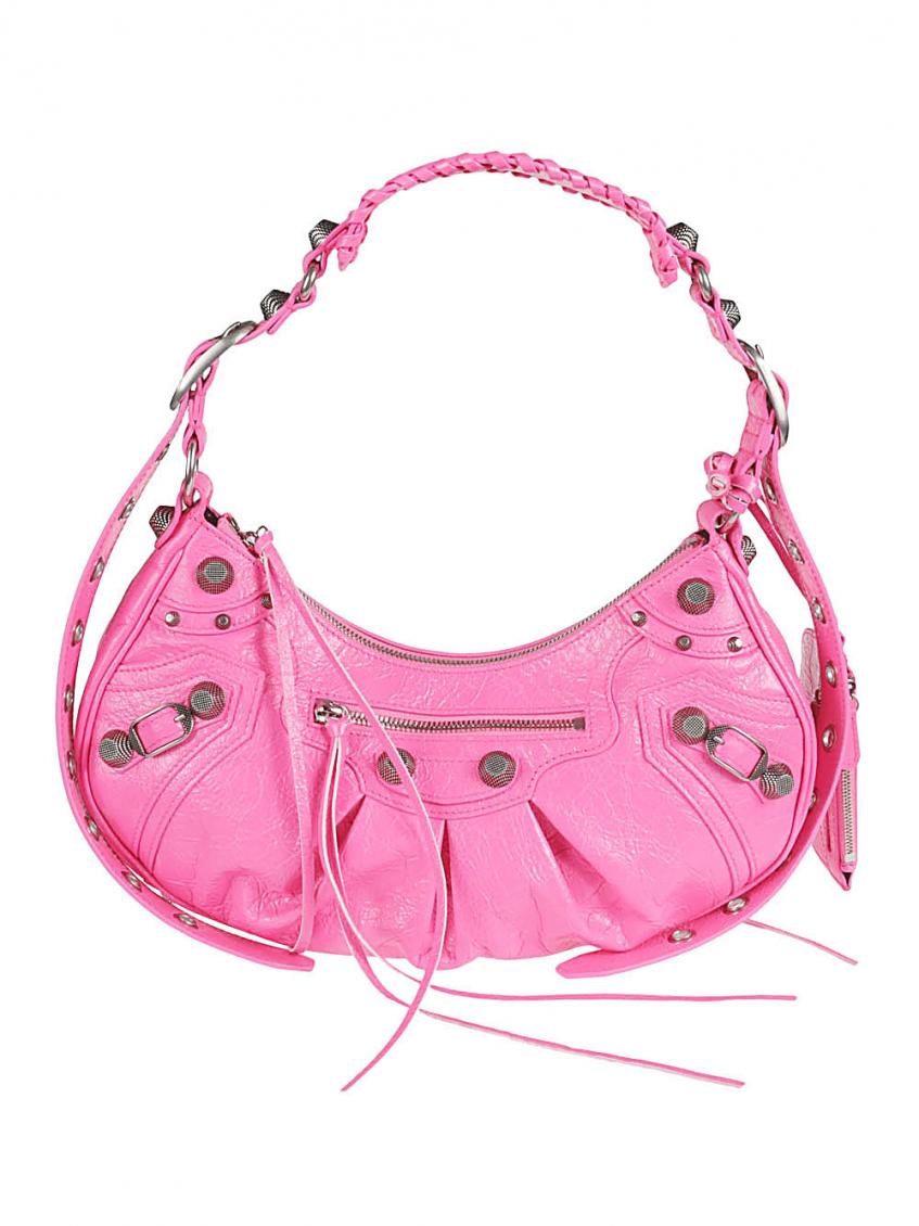 Balenciaga Small Leather Shoulder Bag With Heart-shaped Detail In Fuchsia