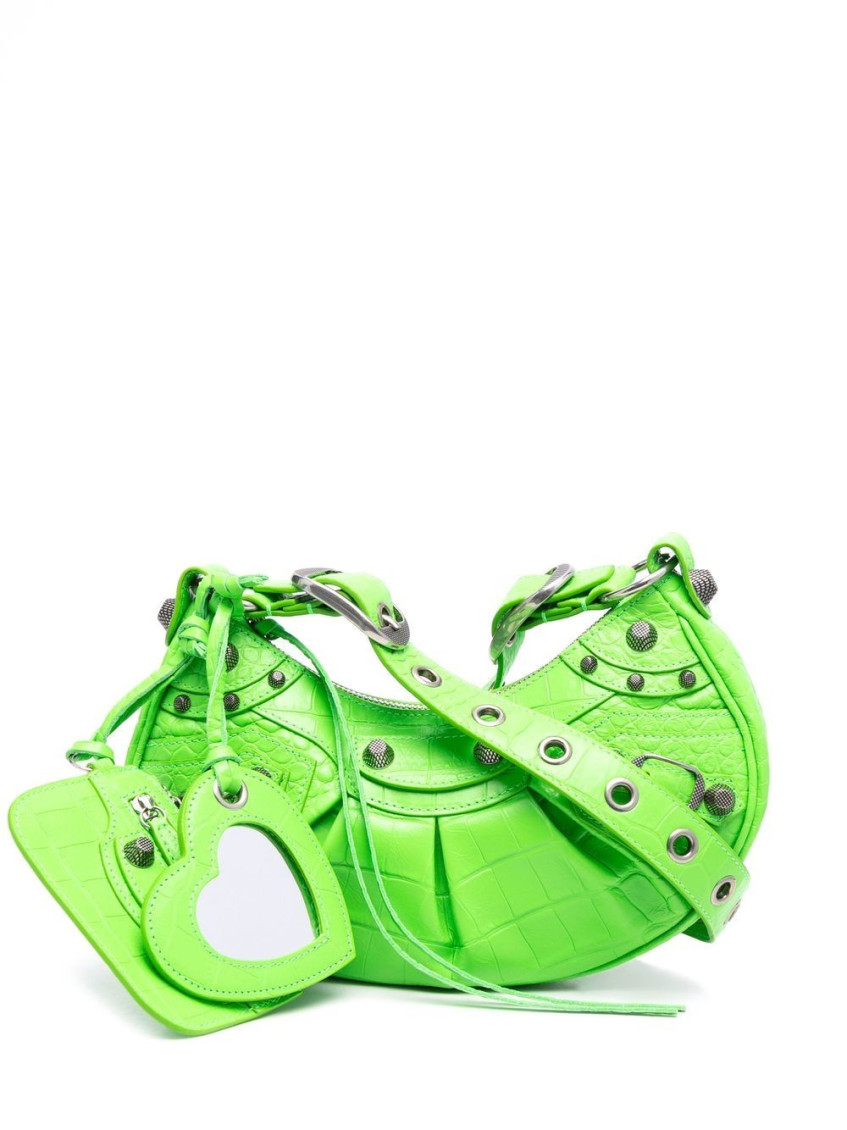 Balenciaga Green Leather Shoulder Handbag With Magnetic Closure And Metal Details In Neon Green