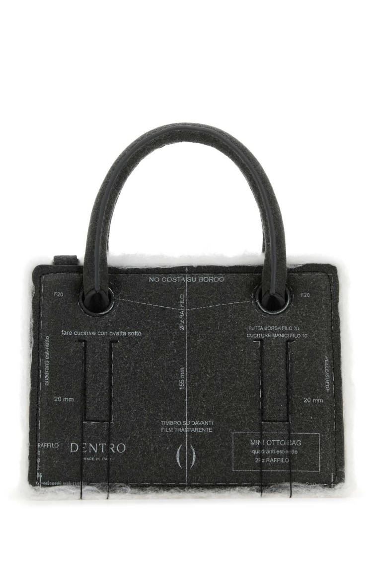 Dentro Mini Otto Paper Leather Tote Bag In Dark Grey