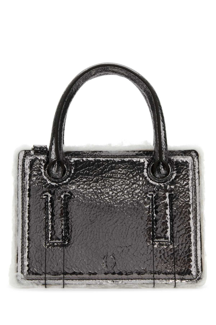 Dentro Mini Leather Handbag With Silver Finishing In Silver