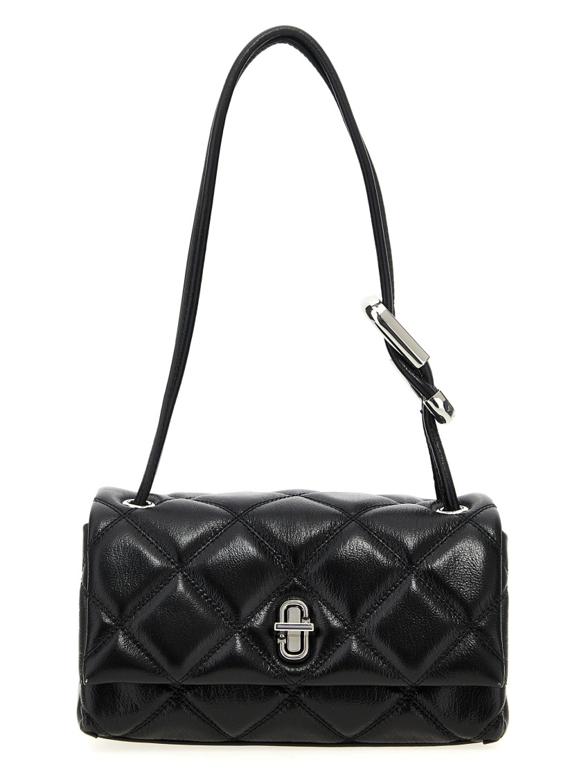 Marc Jacobs The Mini Dual Chain Diamond Quilted Leather Shoulder Bag In Black