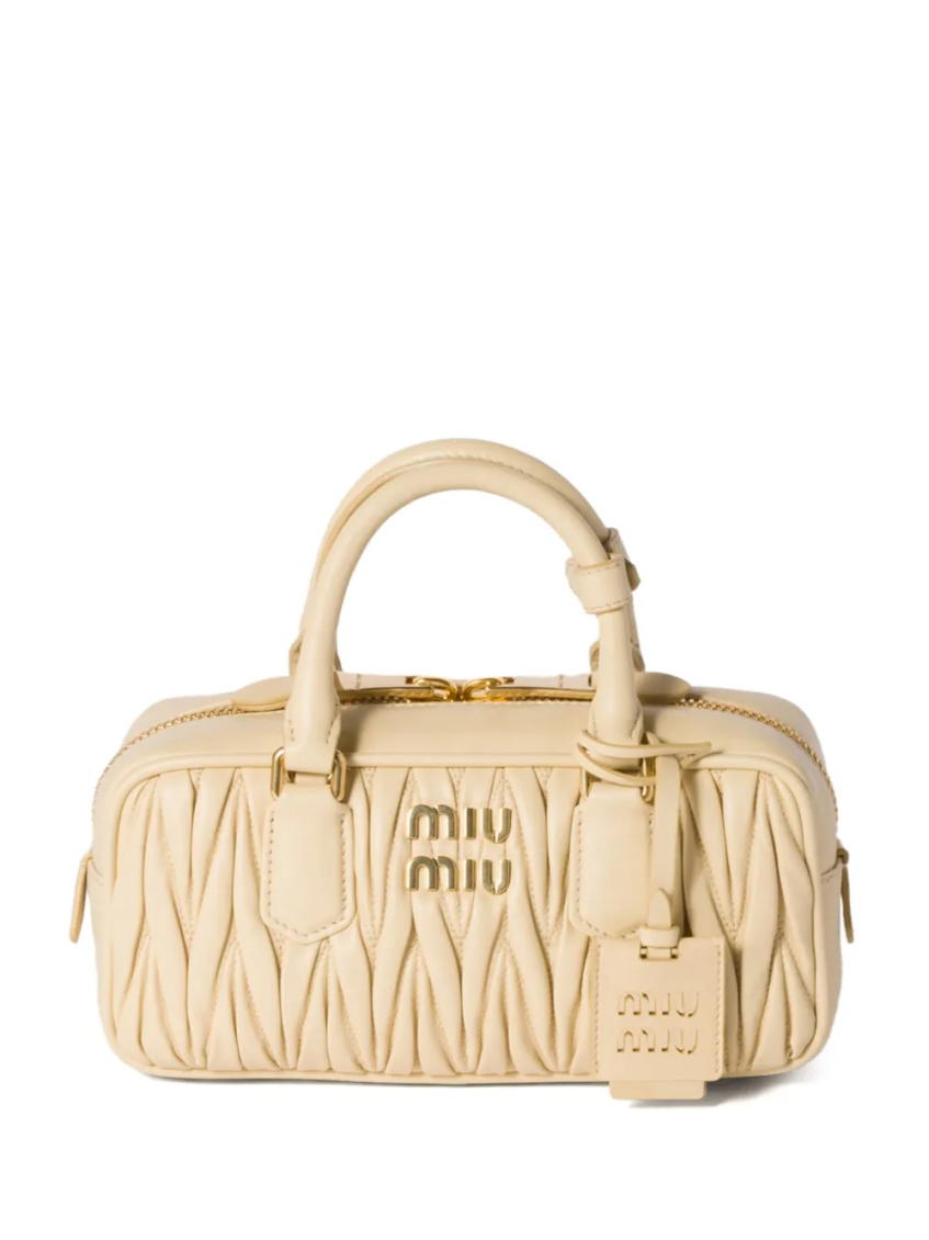 Miu Miu Zip Quilted Leather Top-handle Bag In Beige