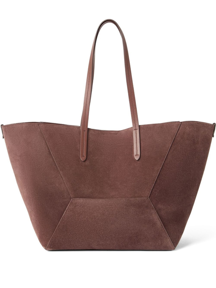 Brunello Cucinelli Folded Geometric Suede Tote Bag In Multi