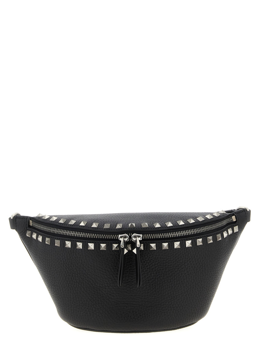 Valentino Pebbled Stud Leather Belt Bag In Black