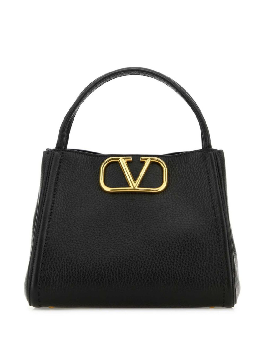 Valentino V Plaque Double Top Handle Tote In Black