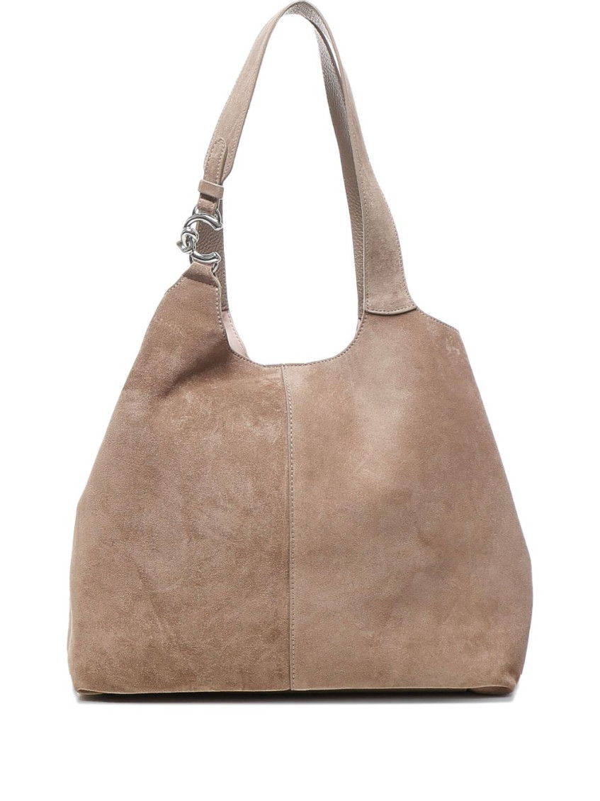 Coccinelle Beige Suede Shoulder Bag In Sand
