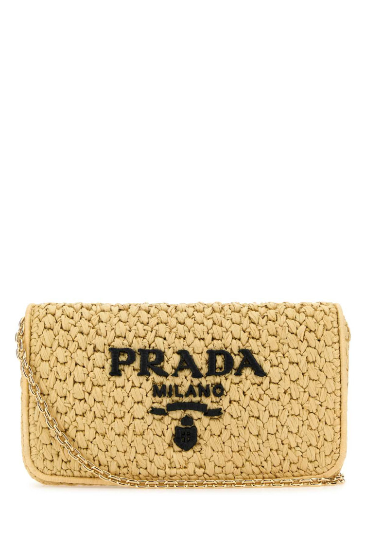 Prada Raffia Crossbody Bag Chain Strap In Beige