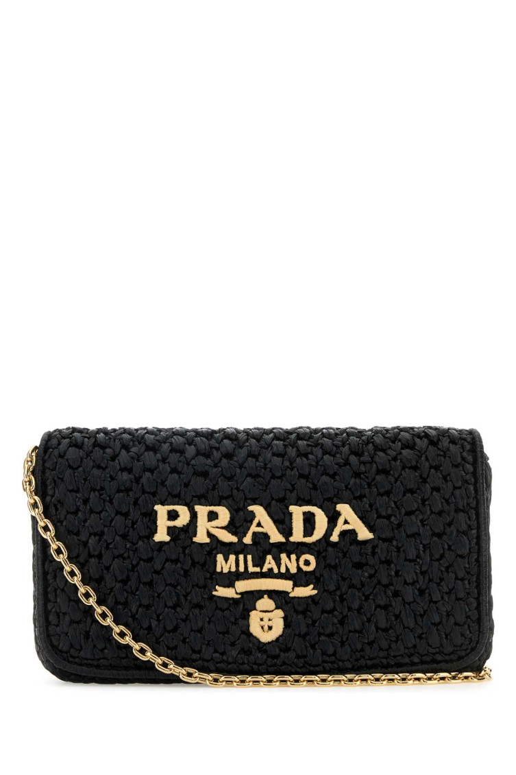 Prada Raffia Crossbody Bag Chain Strap In Black