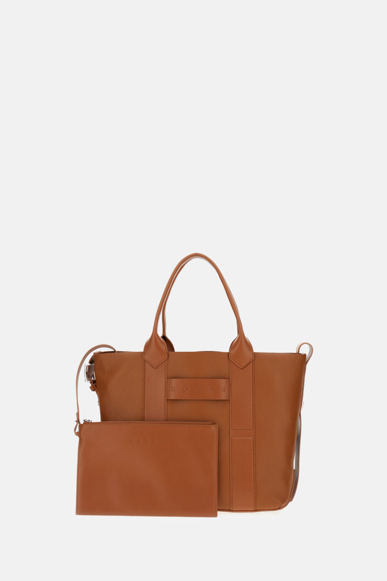 Hogan Brown Script Medium Tote In Brown