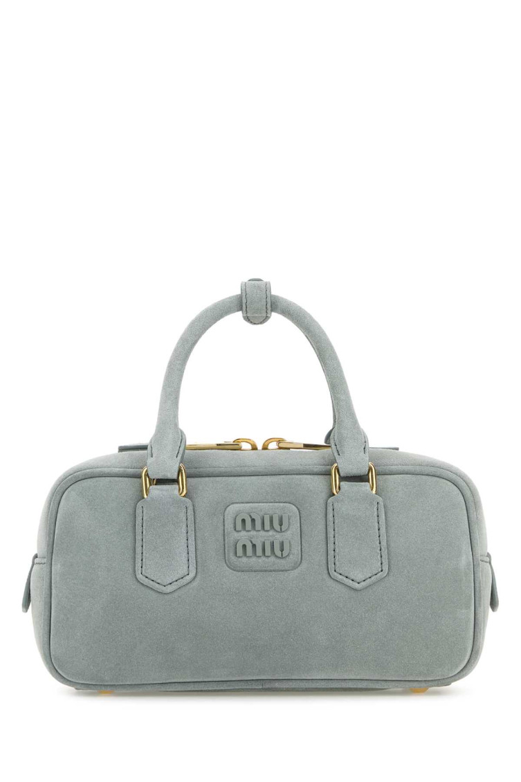 Miu Miu Powder Blue Suede Arcadie Handbag In Blue
