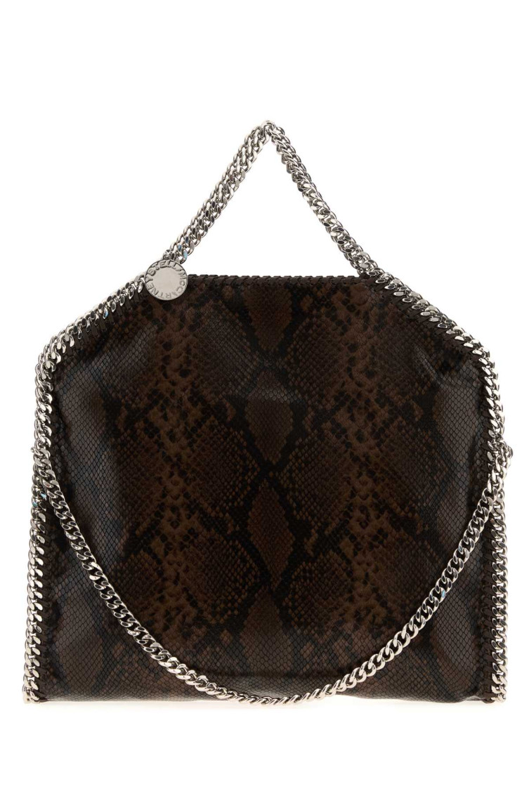 Stella Mccartney Falabella Fold-over Snakeskin-effect Tote Bag In Brown