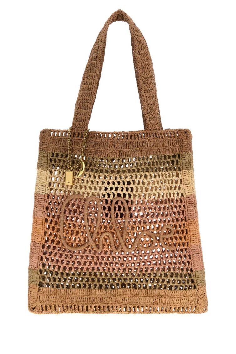 Chloé Chloe Embroidered Raffia Small Summer Banana Shopping Bag In Nude
