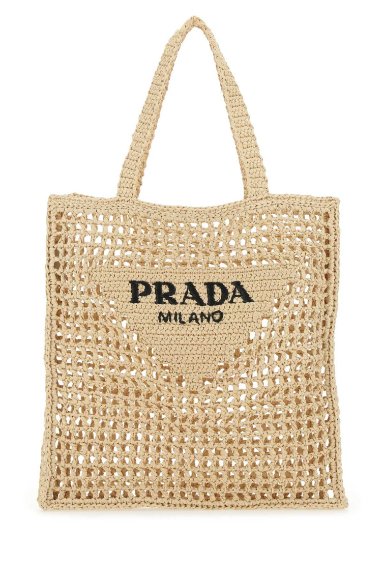 Prada Natural Crochet Tote In Brown